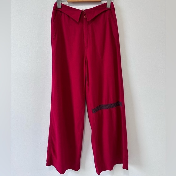 [SOLD] Red Linen & Cotton Fold over Waist Wide Leg Palazzo Pants size XS - Picture 4 of 12